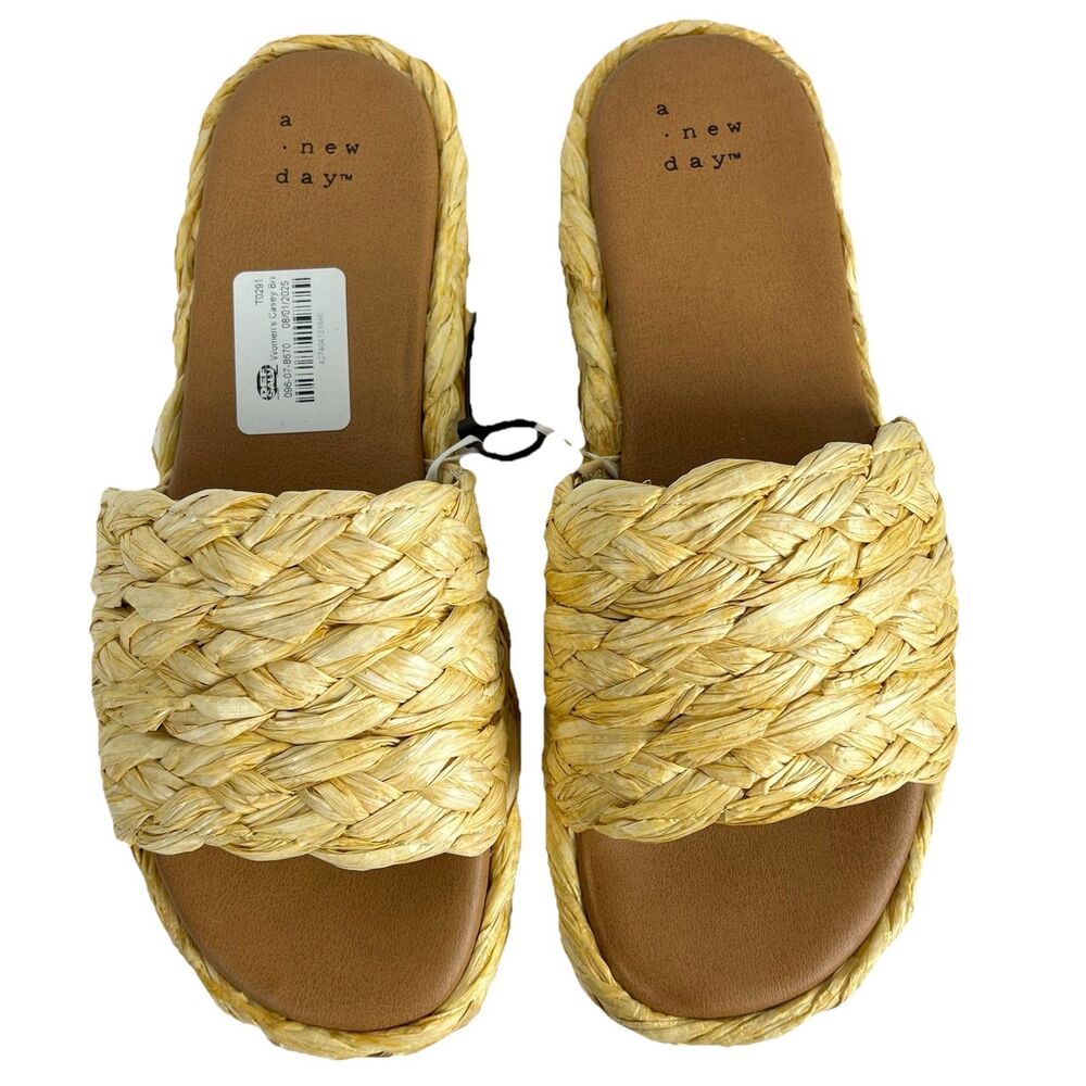 Women Raffia Platform Slide Sandals Woven Straw Natural Summer Size 6 - Picture 10 of 10